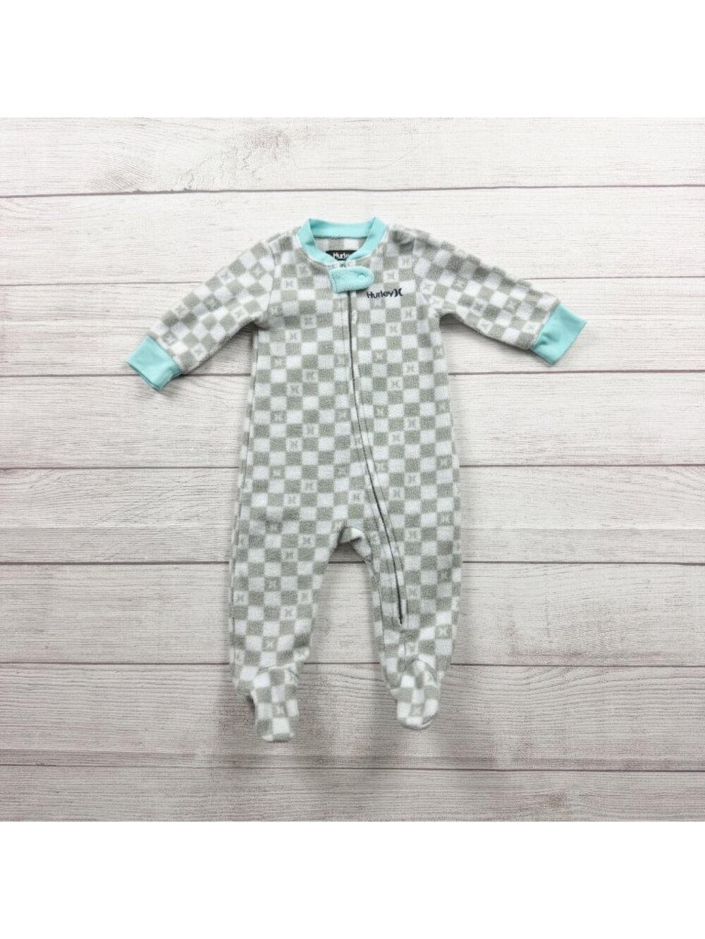 Hurley Baby Boys Checkered Fleece Footed Sleeper Pajamas One Piece 3-6 Months